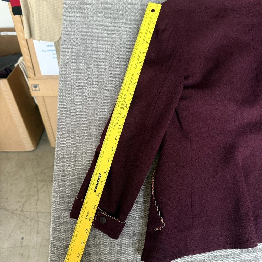 Bebe Two-Piece Suit Set Blazer & Skirt Womens 2 Burgundy Wool Single Breasted